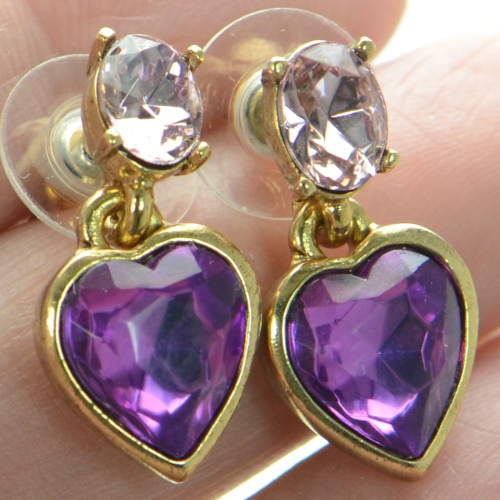 Oscar de la Renta Baby Heart Goldtone & Glass Crystal Drop Earrings - Picture 3 of 5